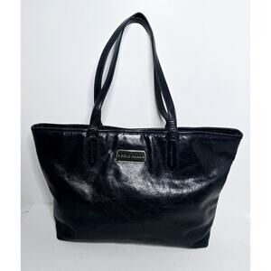 COLE HAAN Navy Blue Crinkle Leather Tote Bag Purse Lined Pockets
